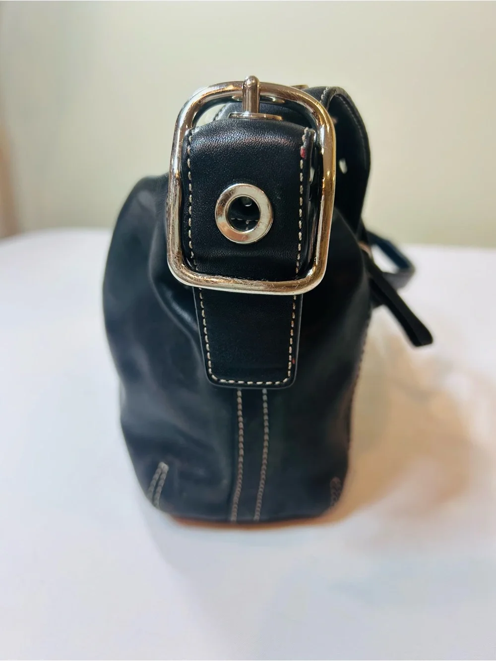 Vintage COACH East West Legacy Shoulder Bag Black Leather Tassel Hangtag Purse